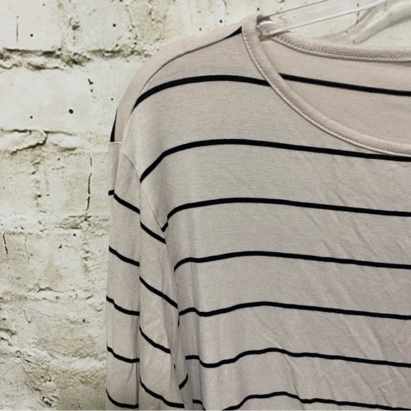 Old Navy Tan Black Striped Luxe 3/4 Sleeve Soft Top - Picture 2 of 5